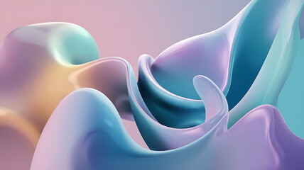 3d render  holographic liquid flowing figures in shape of infinity render. Abstract geometric transparent and blue pink curve ripple  and liquid wave forms with hologram refraction. 3D illustration