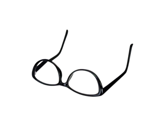 Pair of women's glasses with a black cat eye shaped frame isolated on a transparent background
