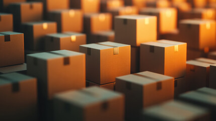 Neatly packed cardboard boxes arranged in warehouse setting
