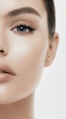 Fototapeta premium Beautiful woman showing perfect smooth skin and long black eyelashes