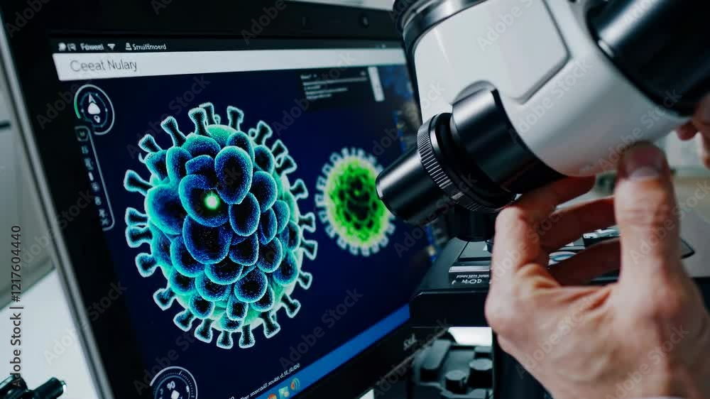 Poster scientists conduct microbiology research in a modern laboratory equipped with advanced microscopes a