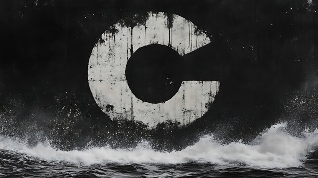 White Letter C on Black Background with Waves