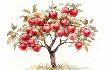 Obraz premium Vibrant apple tree laden with ripe red apples in a serene outdoor setting