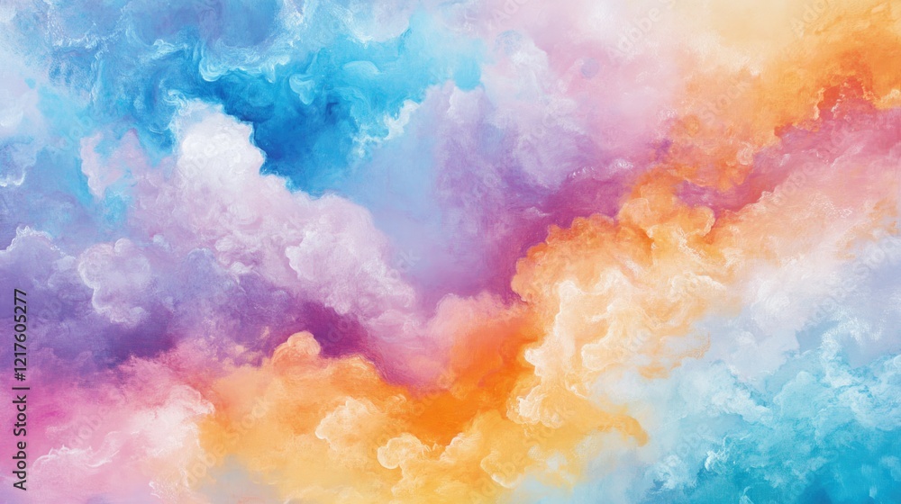 Poster colorful abstract cloud pattern background with soft pastel hues and copy space for text placement.