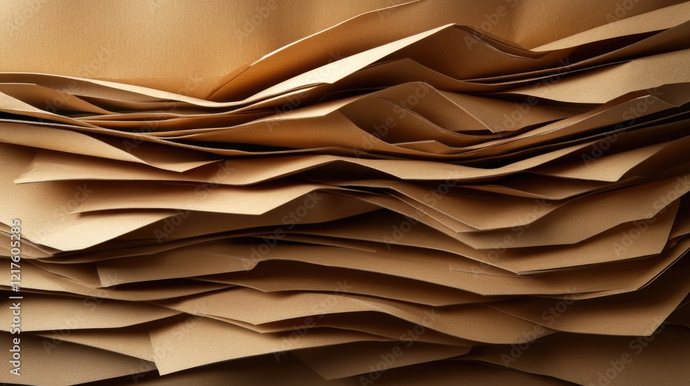 Poster layered close-up of brown textured paper sheets with varying shapes and sizes, ideal texture backgro