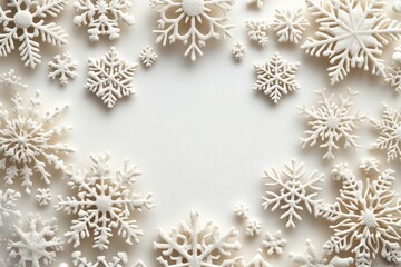 Delicate white snowflakes arranged elegantly on a pale background perfect for winter decor inspiration