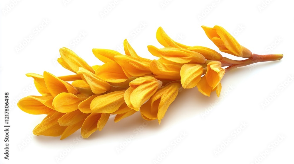 Poster yellow flower branch isolated on white background with copy space for text or design elements