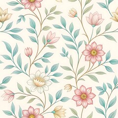 Botanical Floral Pattern for Premium Decorative Backgrounds with Vibrant Flowers and Greenery.