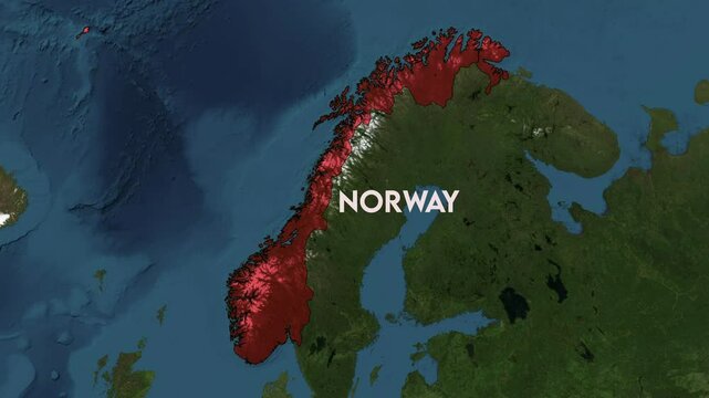 Zoom from Earth to Norway. World map animation with country borders, Images from NASA