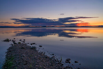 Beautiful sunset over lake Orsa