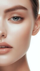 Fototapeta premium Beautiful woman showing perfect smooth skin with natural makeup