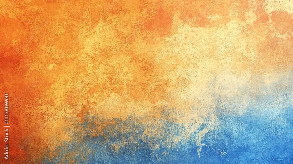 Poster colorful textured abstract background with warm orange and cool blue gradient and copy space for tex