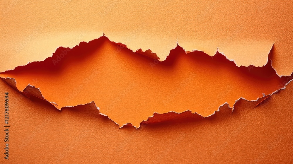 Poster torn paper edge with vibrant orange background and textured surface providing ample copy space for d