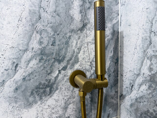 Modern shower fixture enhances luxury bathroom design with elegance and style