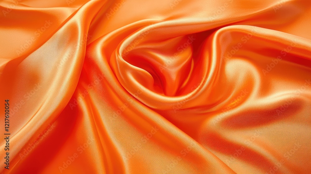 Poster elegant orange satin fabric draped in smooth folds with intricate swirl pattern and rich texture cop
