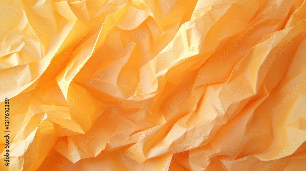 Poster crumpled textured orange paper background with ample copy space for text insertion.