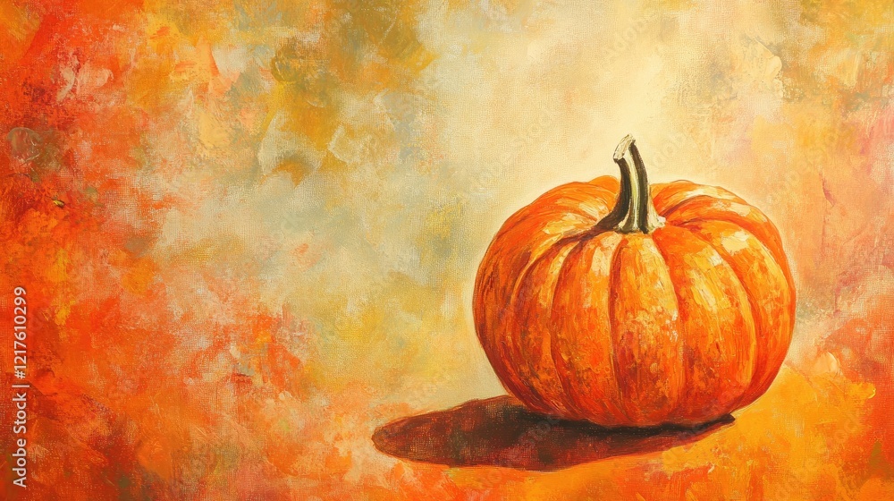 Aufkleber pumpkin on an abstract orange and yellow background with soft focus and copy space for text