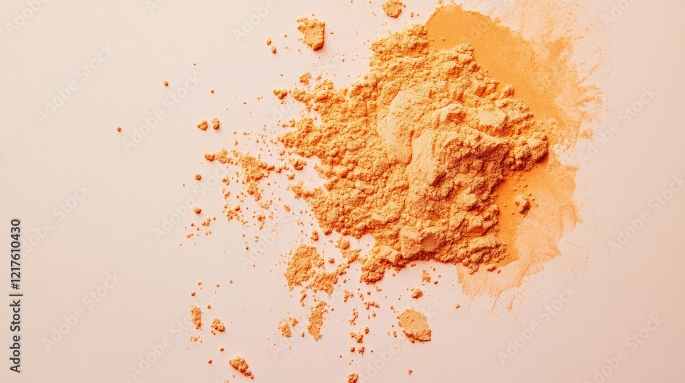 Aufkleber orange powder spread on a beige surface with scattered particles and texture details suitable for ba