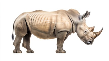 Obraz premium Realistic Side View of a Standing Rhino with Detailed Textures