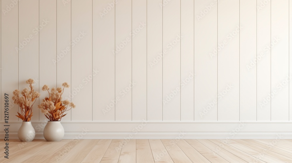 Aufkleber a white wall with a vase of flowers on it. the vase is empty and the flowers are brown. the room is 