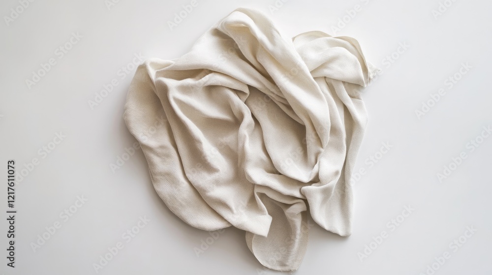 Poster white textured fabric draped on a white surface showcasing folds and organic shapes with copy space 