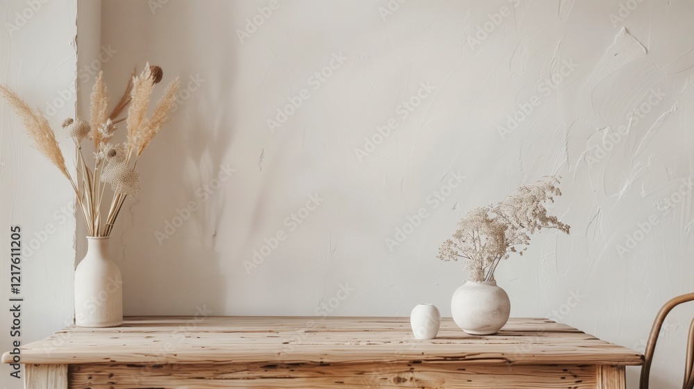 Aufkleber A table with a vase of flowers and an apple on it. The table is empty and the vase is white. AI generated.