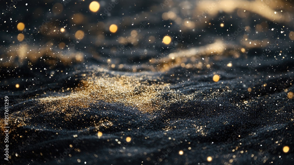 Poster glittering water surface with bokeh lights and sparkles copy space