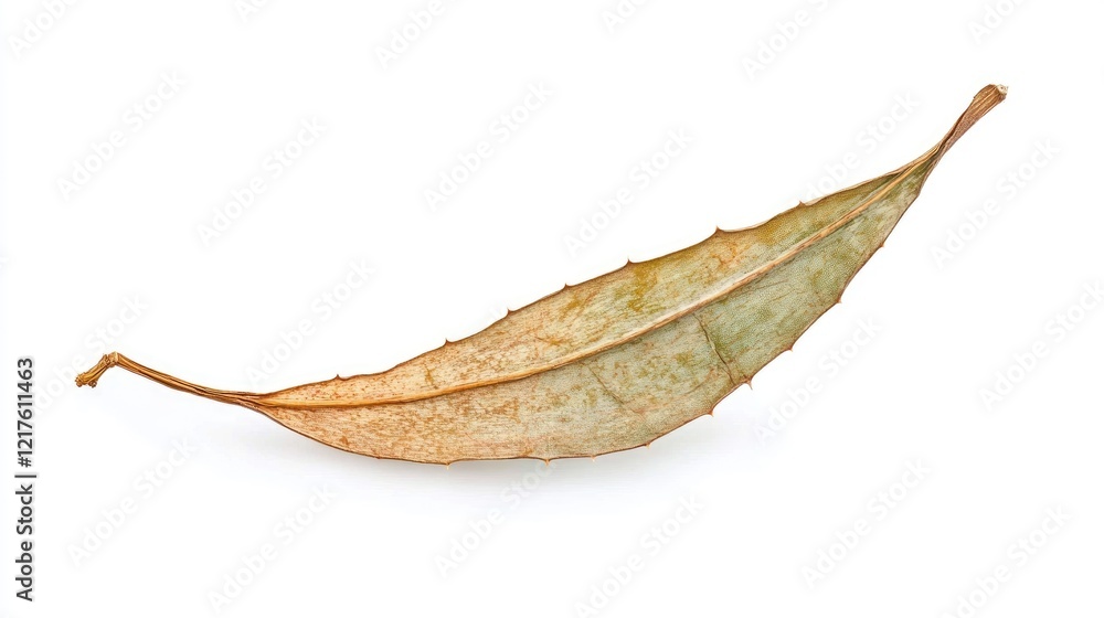 Poster dry brown leaf isolated on white background with copy space for text or graphics. natural botanical 