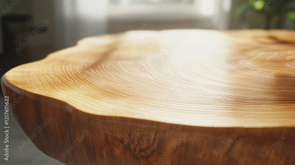 Poster close-up of polished wooden table surface with natural grain patterns and soft lighting copy space