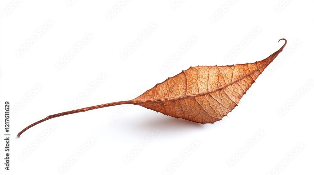 Poster dry brown leaf isolated on white background with copy space for text placement.