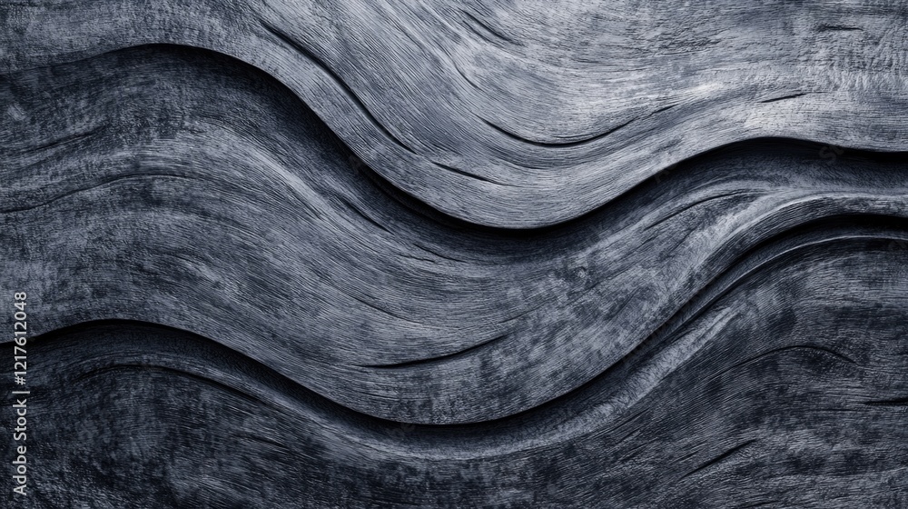 Poster textured dark gray wooden surface with wavy patterns and copy space for design or text insertion.