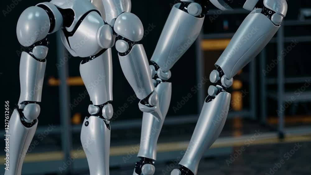 Poster interaction between scientist and humanoid robot in a research laboratory