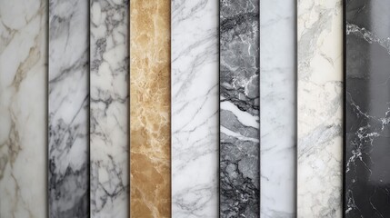 Fototapeta premium Marble texture samples collection in various colors and patterns for interior design with Copy Space
