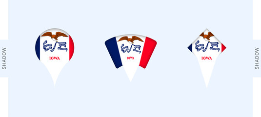 Iowa Map Markers Set. Perfect for projects related to Iowa, travel, geography, and international representation.