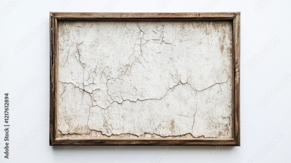 Aufkleber vintage wooden frame with cracked white surface on plain background displaying ample copy space for 