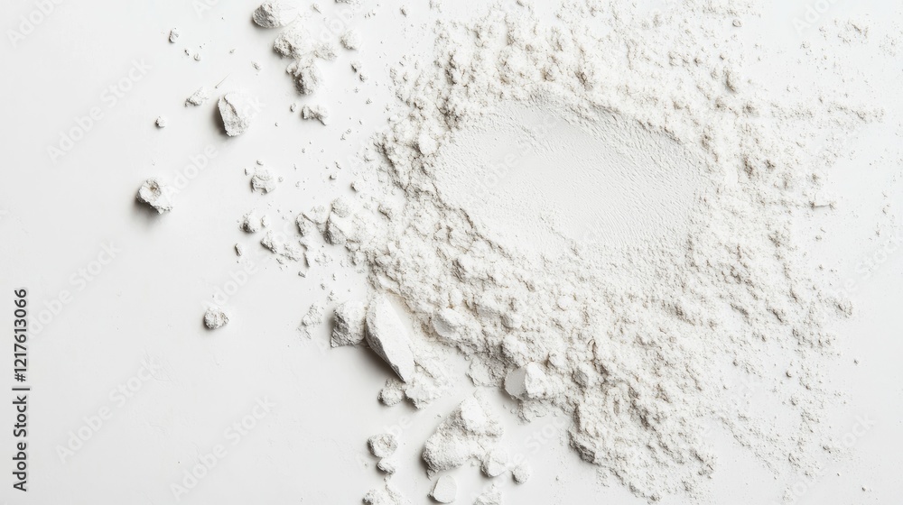 Aufkleber white powdery substance scattered on a plain background with copy space for text placement