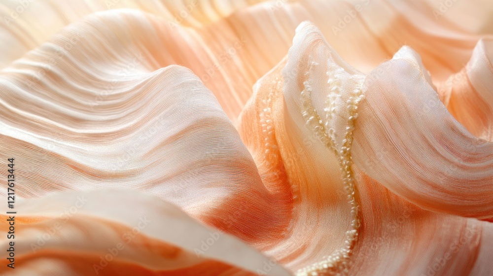 Poster soft rippled fabric with delicate peach tones and textured waves adorned with a string of pearls cop
