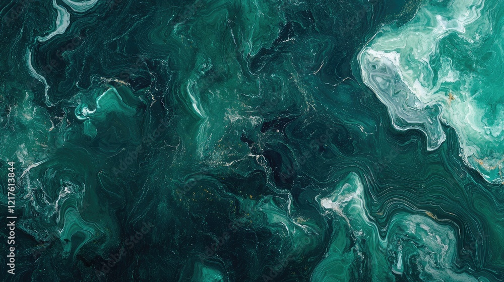 Poster abstract green and turquoise liquid marble texture with flowing patterns and copy space for text or 