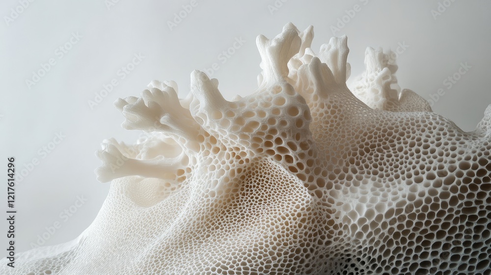 Poster detailed close-up of white coral structure showcasing intricate textures and patterns against a neut