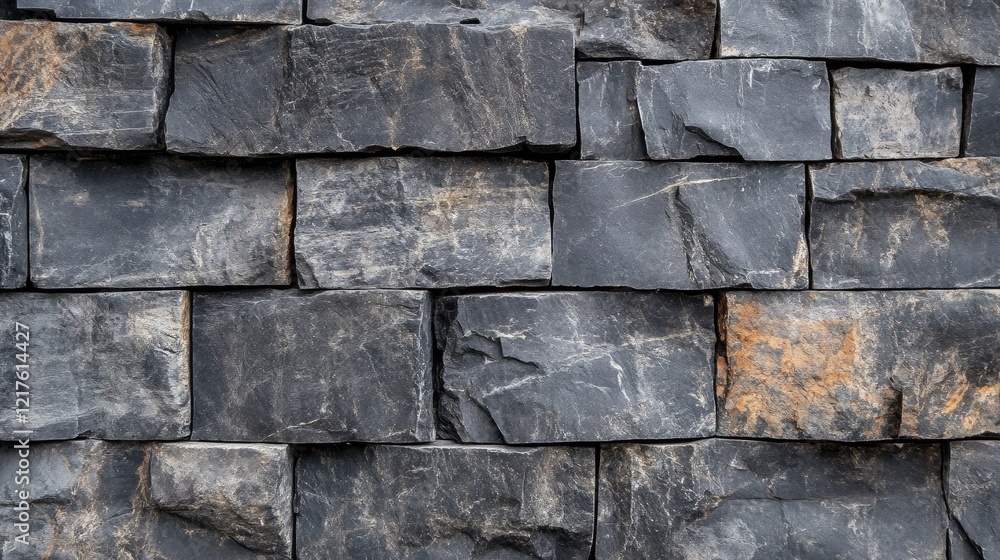 Aufkleber textured black stone wall with varied sizes and shapes of slate stones arranged in a seamless patter