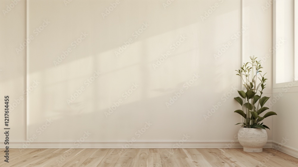 Aufkleber a white room with a large window and a potted plant. the room is empty and has a minimalist feel. ai