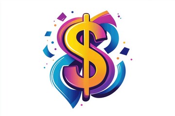 Colorful dollar sign illustration with abstract elements. Finance, money, business concept.
