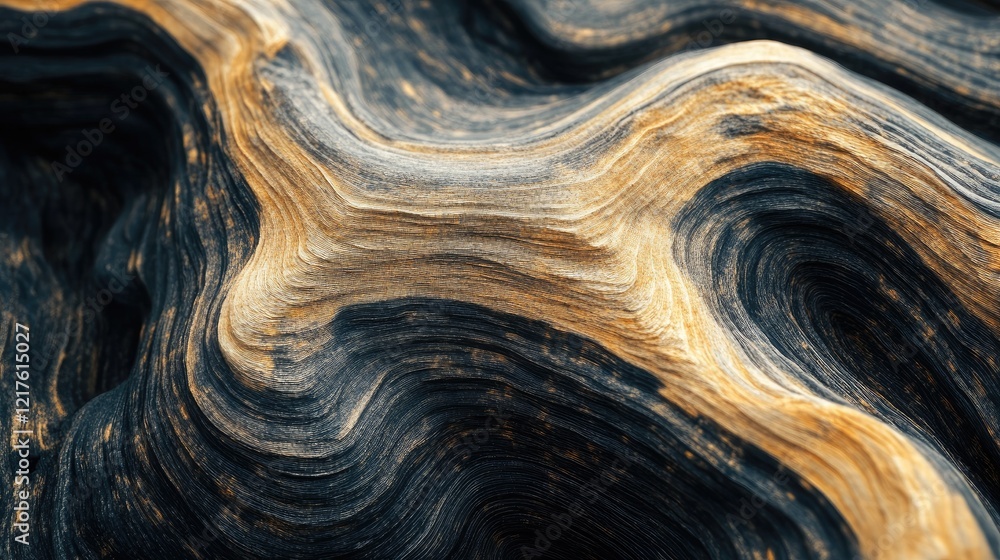 Aufkleber textured close-up of natural wood surface with intricate swirls and patterns in black and gold tones