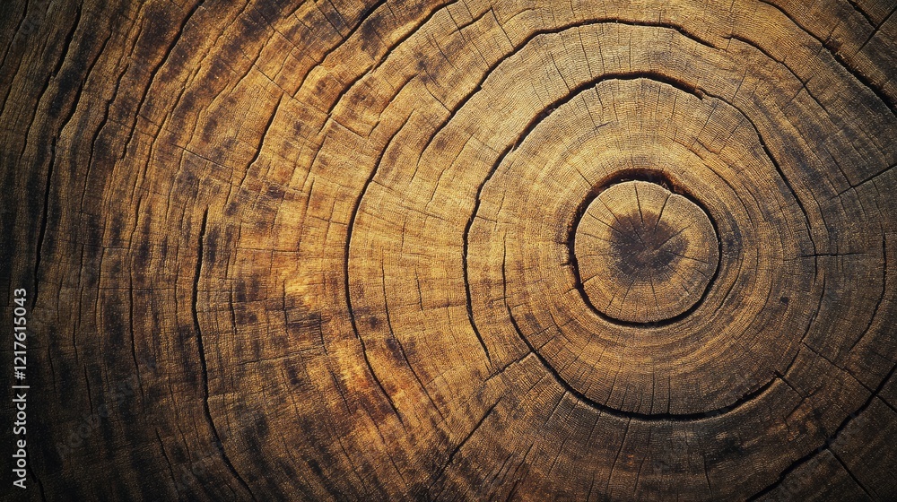 Poster close-up view of tree trunk cross-section showing growth rings and texture with copy space for text 