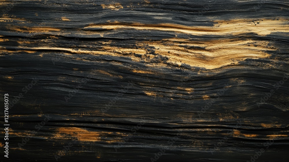 Poster textured abstract background of dark wood with gold and brown streaks featuring ample copy space for