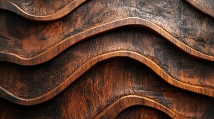 Textured wooden background with wavy pattern and smooth finish showcasing intricate grain details and rich brown tones Copy Space