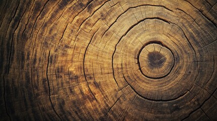 Fototapeta premium Close-up view of tree trunk cross-section showing growth rings and texture with Copy Space for text placement