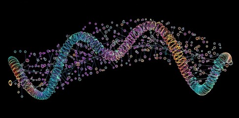 Colorful dna double helix rotating on black background