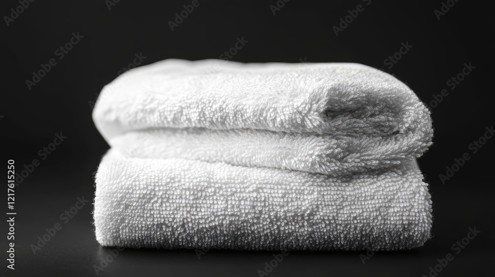 Poster stacked white towels on a dark background with soft texture and smooth folds copy space for text pla