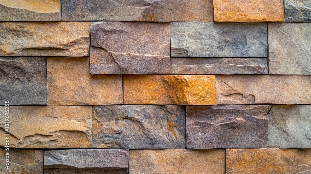 Poster textured stacked stone wall background with various colors and shades offering ample copy space for 